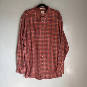 L.L. BEAN Men's XL Tall Rust Red Plaid Cotton Cashmere Button Up Collar Shirt